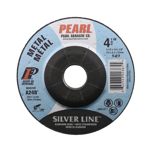 Pearl Abrasive® Silver-Line™ Aluminum Oxide Grinding Wheel DC4510T Depressed Center 4-1-2 x 1-4 x 7-8"