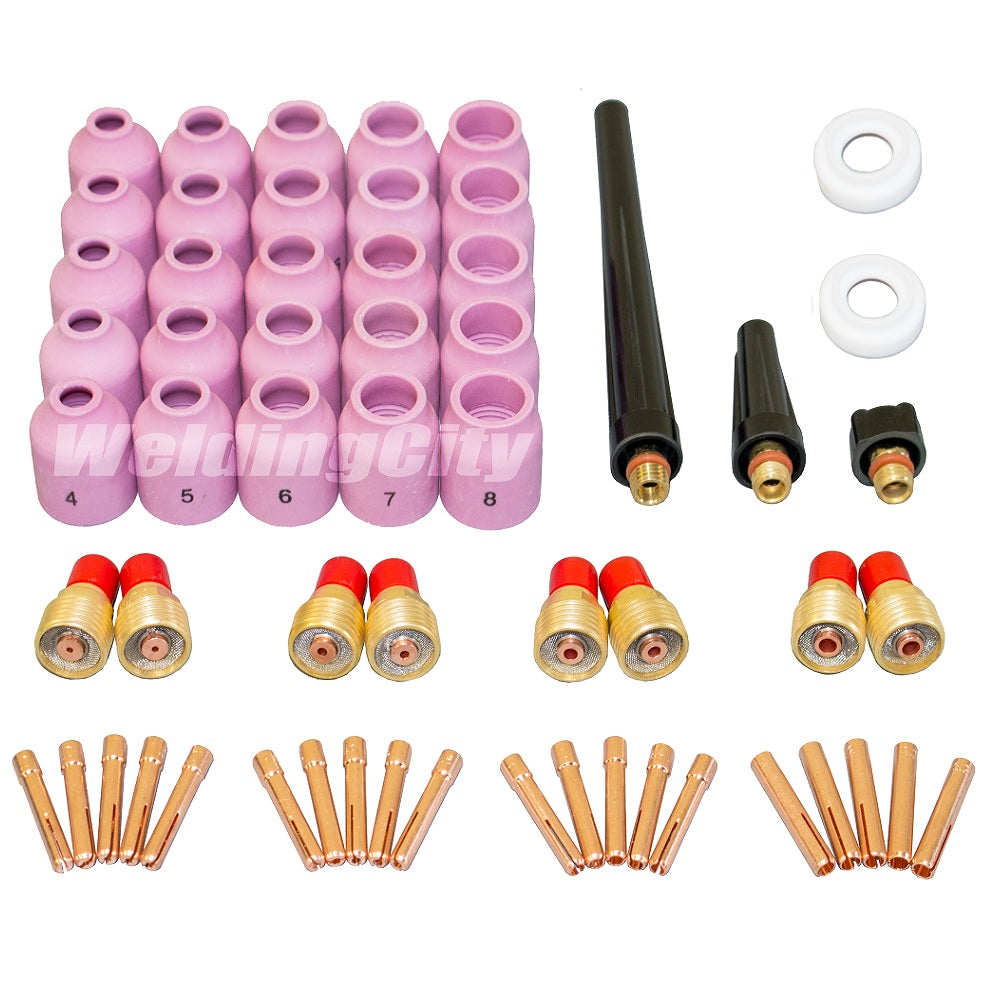 WeldingCity® 58-pcs Torch Accessory Kit Assorted Sizes 040-1-16-3-32-1-8 for Gas Lens Setup