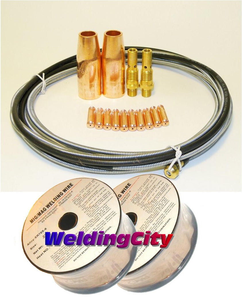 WeldingCity® MIG Welding Wire ER70S-6 2-Lb Spool (2-pk) and MIG Gun Accessory Kit for Lincoln® Tweco® 100A-150A