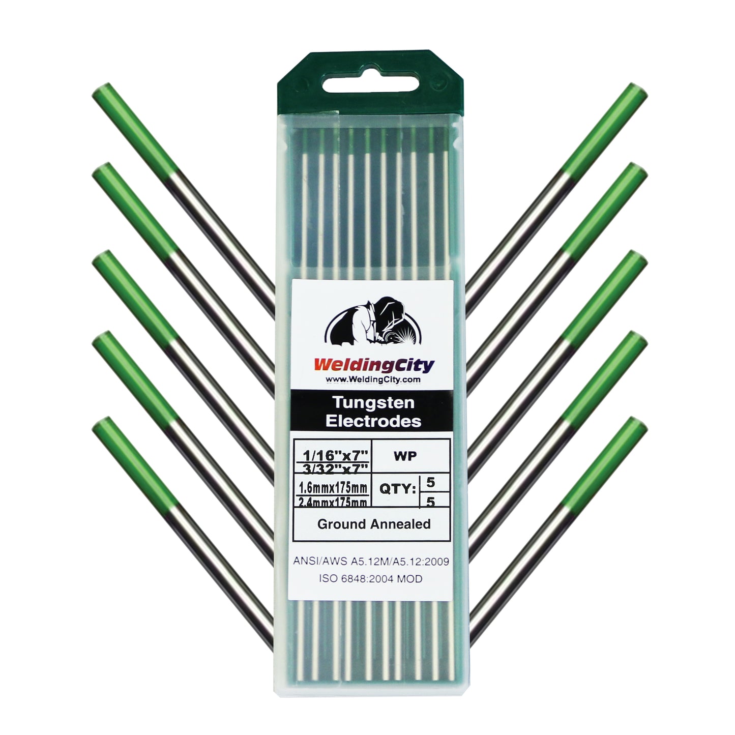Assorted-size 10-pcs WeldingCity® TIG Welding Tungsten Electrode Pure (Green) Selectable Diameter 0.040"-1-16"-3-32"-1-8" x 7"