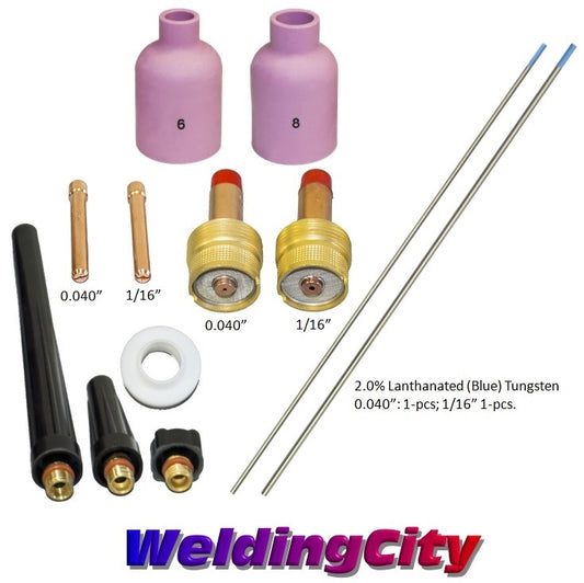 WeldingCity® 12-pcs TIG Torch Accessory Kit Assorted 0.040-1-16 with 2.0% Lanthanated (Blue) Tungsten Electrodes