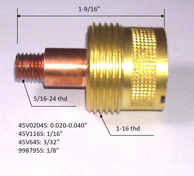 WeldingCity® Large Gas Lens Collet Body 45VS-series for TIG Welding Torch 9, 20 and 25 Series