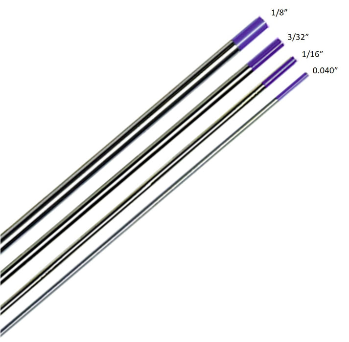 Assorted-size 4-pcs WeldingCity® TIG Welding Tungsten Electrode Mix Tri-Element E-3 (Purple) 0.040"-1-16"-3-32"-1-8" x 6" (4 per Box)