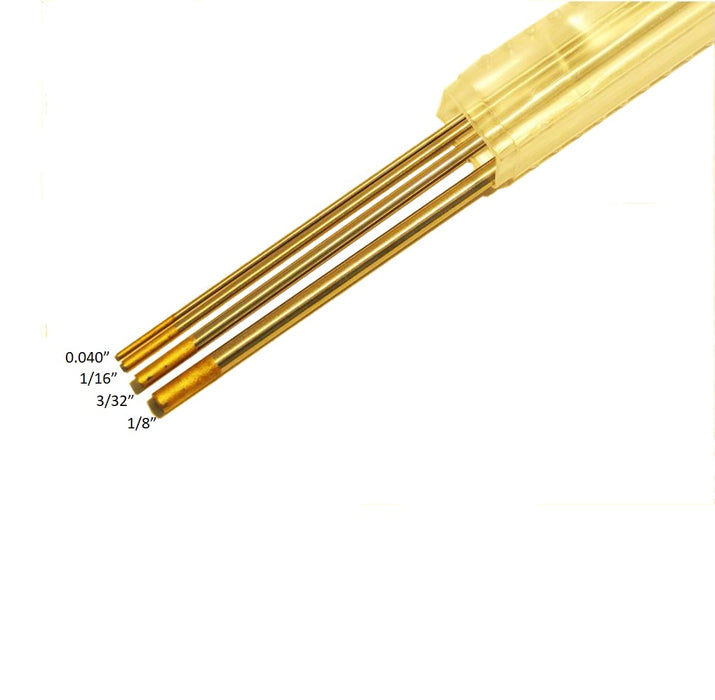 Assorted-size 4-pcs WeldingCity® TIG Welding Tungsten Electrode 1.5% Lanthanated (Gold) 0.040"-1-16"-3-32"-1-8" x 6" (4 per Box)