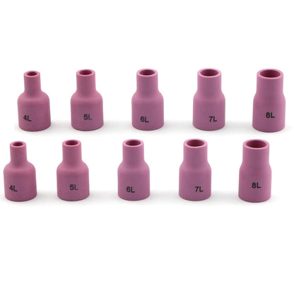 WeldingCity® 10-pcs Assorted Orifice Sizes (#4-#8) LONG Gas Lens Alumina Ceramic Cup 53NL-series for TIG Welding Torch 9-20-25