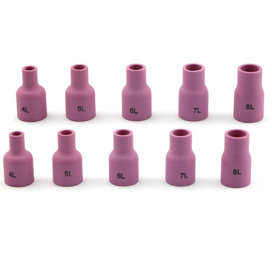 WeldingCity® 10-pcs Assorted Orifice Sizes (#4-#8) LONG Gas Lens Alumina Ceramic Cup 53NL-series for TIG Welding Torch 9-20-25