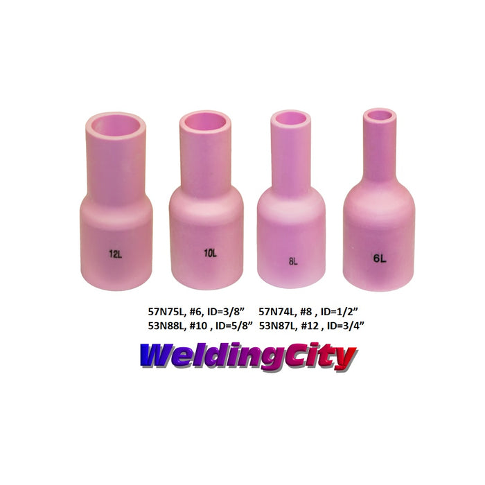 WeldingCity® Assorted Orifices and Lengths (Long-Extra-Long-Extra-Extra-Long #6-#8-#10-#12-#15) Large Gas Lens Alumina Ceramic Cup 53N-57N-series for TIG Welding Torch 17-18-26