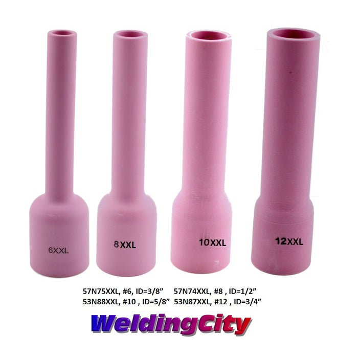 WeldingCity® Assorted Orifices and Lengths (Long-Extra-Long-Extra-Extra-Long #6-#8-#10-#12-#15) Large Gas Lens Alumina Ceramic Cup 53N-57N-series for TIG Welding Torch 17-18-26