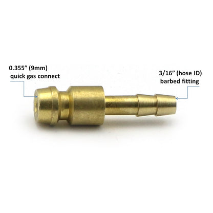 WeldingCity® Quick Gas Hose Connector Adapter 0.355" Male Gas Plug to Barbed Fitting 3-16" Hose ID