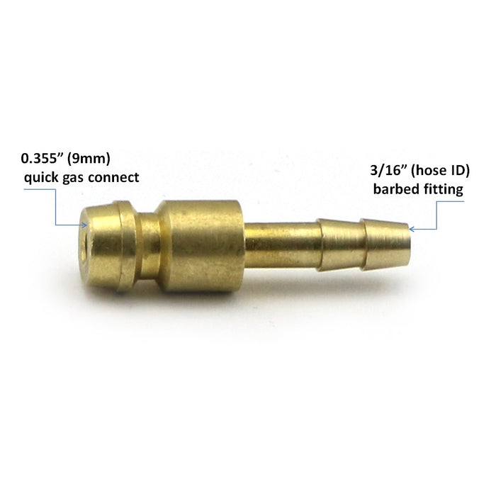 WeldingCity® Quick Gas Hose Connector Adapter 0.355" Male Gas Plug to Barbed Fitting 3-16" Hose ID