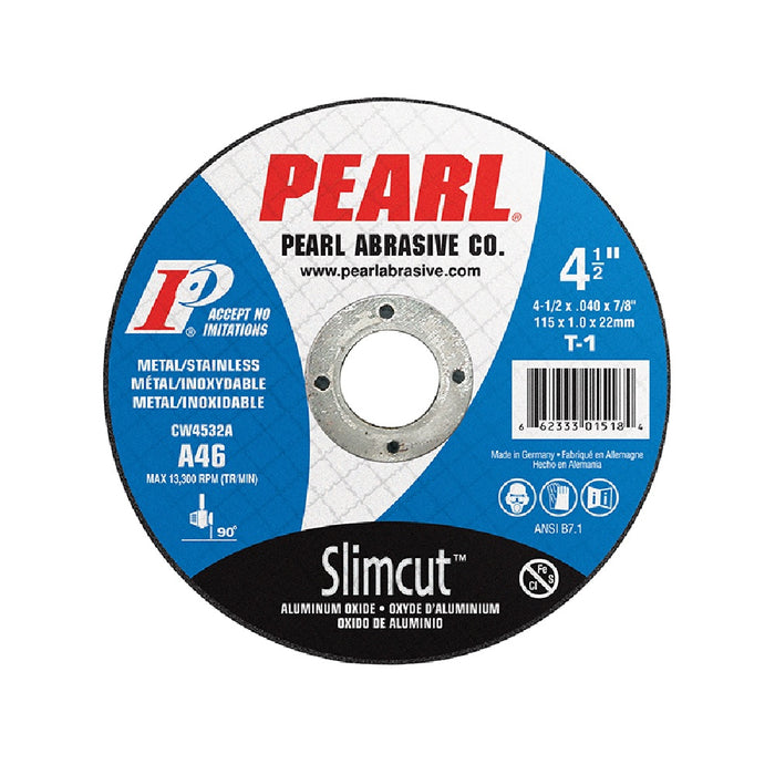 Pearl Abrasive® Slimcut™ Aluminum Oxide Cut-off Wheel CW4532A Type-1 Size 4-1-2 x .040 x 7-8"