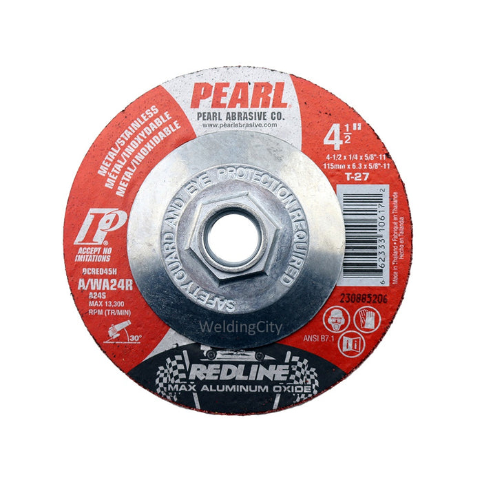 Pearl Abrasive® RedLine™ Max-A.O.™ Aluminum Oxide Grinding Wheel DCRED45H Depressed Center with Hub 4-1-2 x 1-4 x 5-8"-11