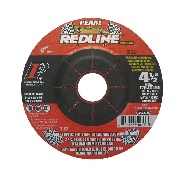 Pearl Abrasive® RedLine™ Max-A.O.™ Aluminum Oxide Grinding Wheel DCRED45 Depressed Center 4-1-2 x 1-4 x 7-8"