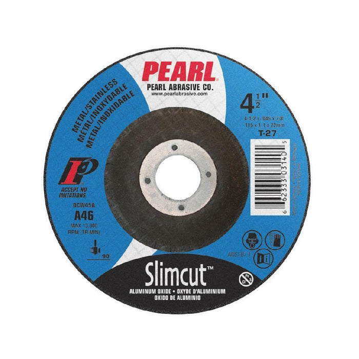 Pearl Abrasive® Slimcut™ Aluminum Oxide Cut-off Wheel DCW45A Type-27 Depressed Center 4-1-2 x .045 x 7-8"