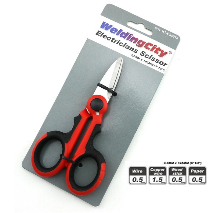 WeldingCity® Heavy Duty Electrician Scissors 5-1-2" Tough Cuts up to 14-AWG Wire