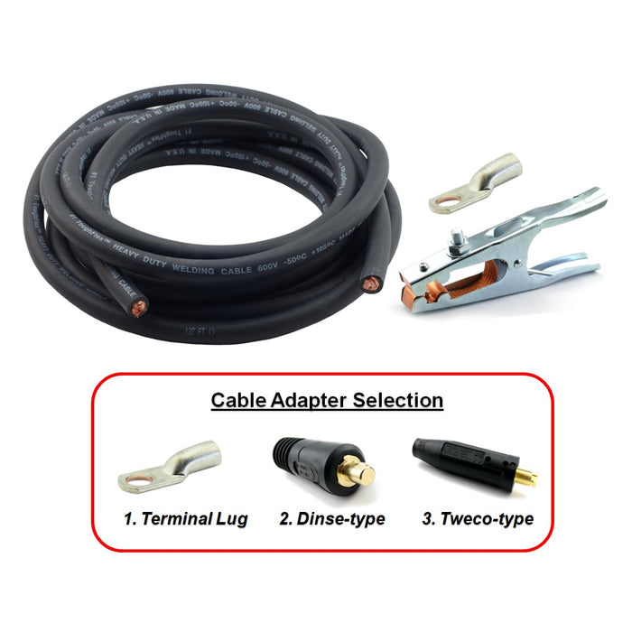 WeldingCity® 10-ft 1-0-AWG Heavy Duty Welding Cable and Ground Clamp with Selectable Cable Adapter