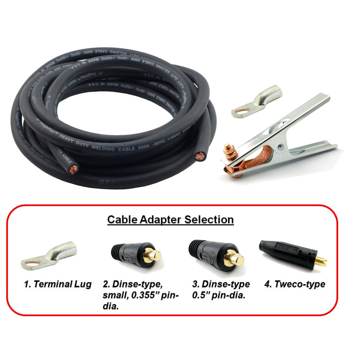 WeldingCity® 10-ft 2-AWG Heavy Duty Welding Cable and Ground Clamp with Selectable Cable Adapter