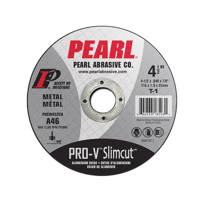 Pearl Abrasive® Slimcut™ Pro-V™ Aluminum Oxide Cut-off Wheel PVCW4532A Type-1 Size 4-1-2 x .040 x 7-8"