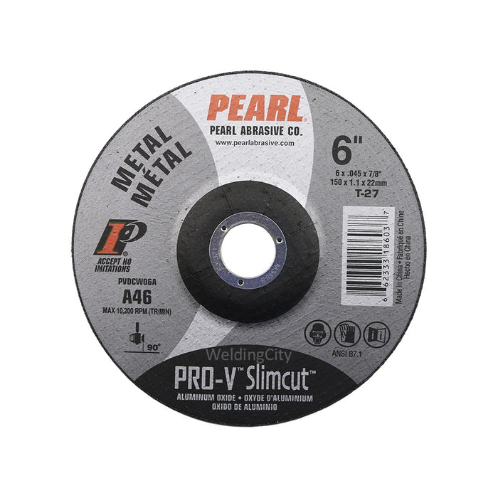 Pearl Abrasive® Slimcut™ Pro-V™ Aluminum Oxide Cut-off Wheel PVDCW06A Type-27 Depressed Center 6 x .045 x 7-8"