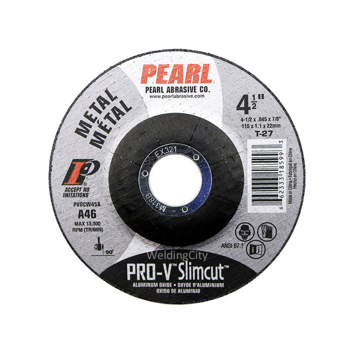 Pearl Abrasive® Slimcut™ Pro-V™ Aluminum Oxide Cut-off Wheel PVDCW45A Type-27 Depressed Center 4-1-2 x .045 x 7-8"