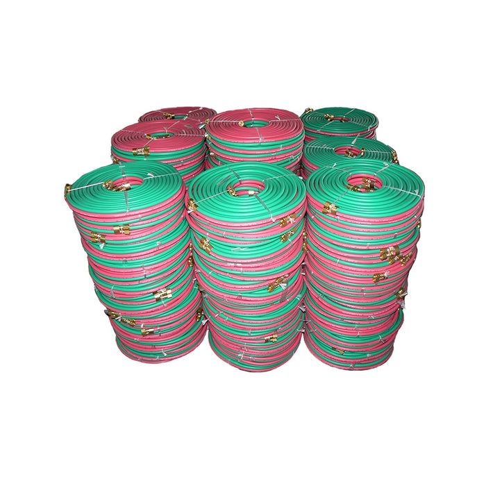 WeldingCity® 50-ft 1-4" Grade-R Twin-Hose (Green and Red) B-B Fittings for Oxy-Acetylene Welding Cutting Heating