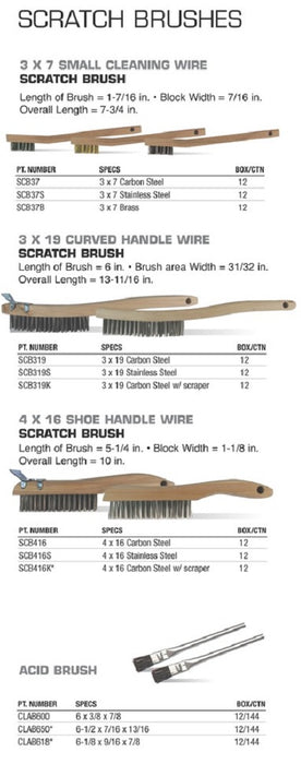 Pearl Abrasive® SCB319 (3 x 19) Scratch Brush Curved Handle Carbon Steel Cleaning Wire