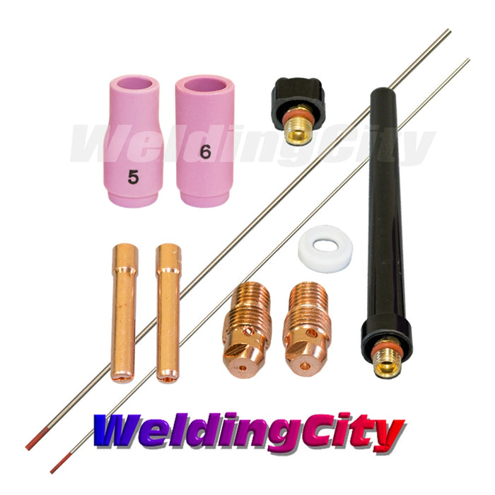 WeldingCity® 10-pcs Torch Accessory Kit (AK1) Assorted Sizes 040-1-16 with 2.0% Thoriated Tungsten (Red) for Regular Setup