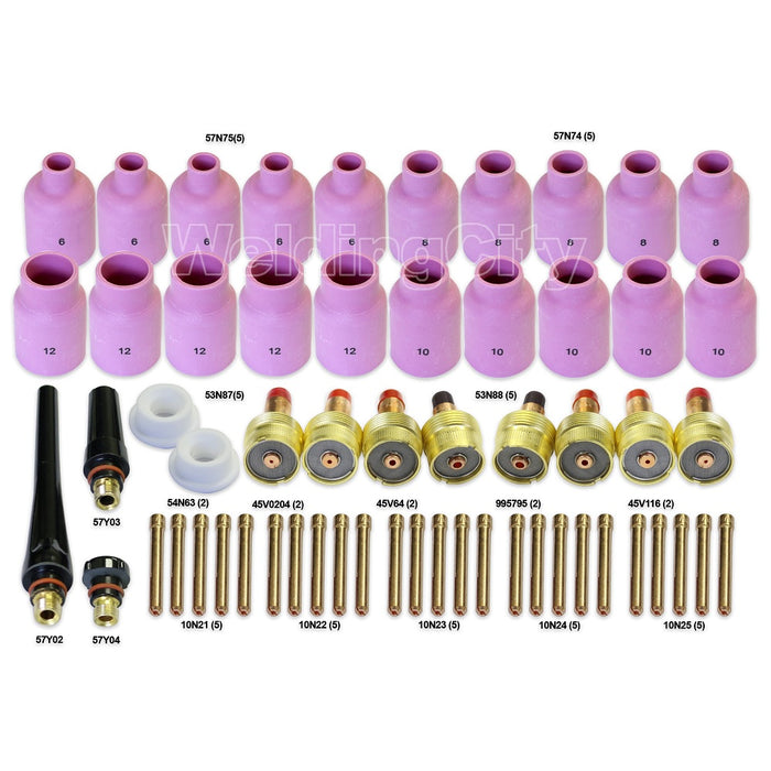 WeldingCity® 58-pcs Torch Accessory Kit Assorted Sizes 040-1-16-3-32-1-8 for Large Gas Lens Setup