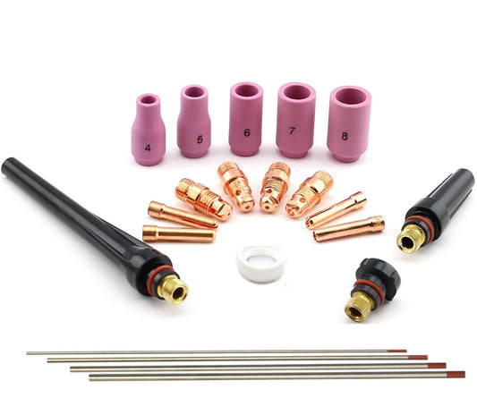 WeldingCity® 21-pcs Stubby Torch Accessory Kit Assorted Sizes 040-1-16-3-32-1-8 with Selectable Tungsten Electrodes for Regular Setup