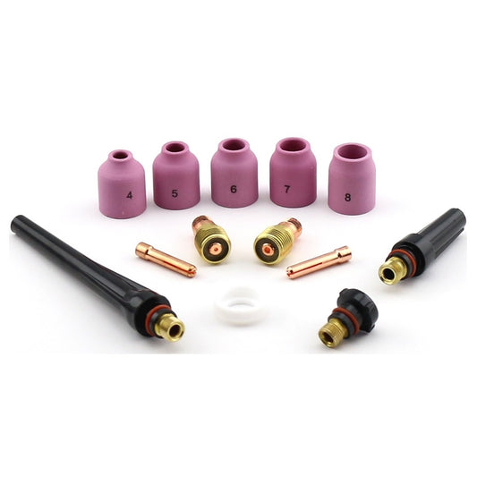 WeldingCity® Gas Lens Setup 13-pcs Stubby Torch Accessory Kit Selectable Assorted Sizes 040-1-16-3-32-1-8