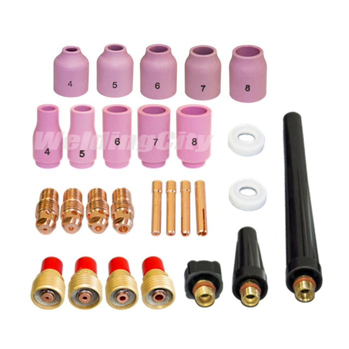 WeldingCity® 31-pcs Torch Accessory Kit Assorted Sizes 040-1-16-3-32-1-8 for Regular and Gas Lens Setup