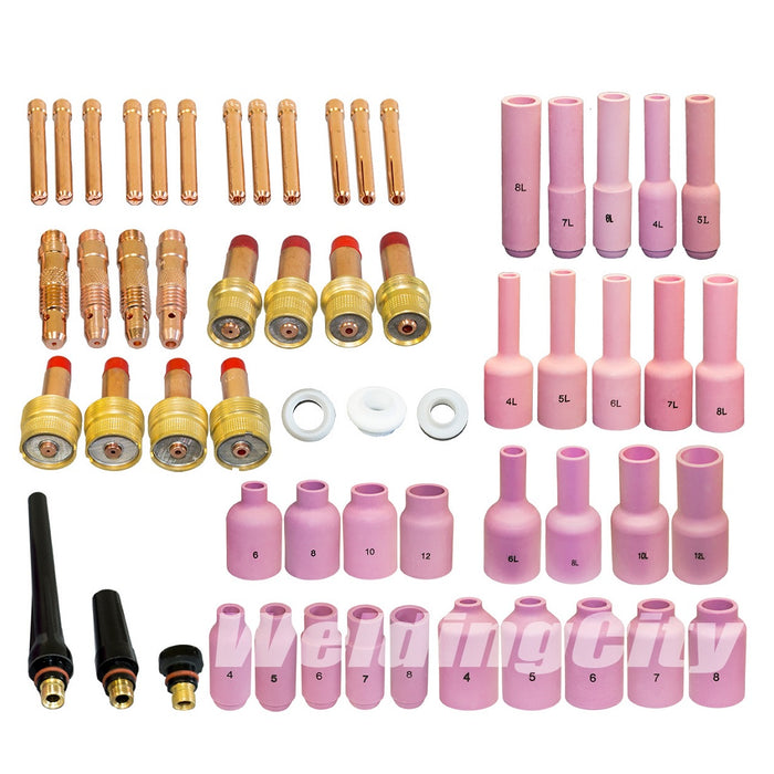 WeldingCity® 58-pcs Torch Accessory Kit Assorted Sizes 040-1-16-3-32-1-8 with Regular and Long Ceramic Cups for All Setup