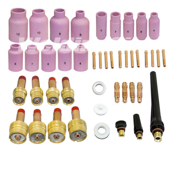 WeldingCity® 44-pcs Torch Accessory Kit Assorted Sizes 040-1-16-3-32-1-8 for Regular and Gas Lens (Regular and Large) Setup