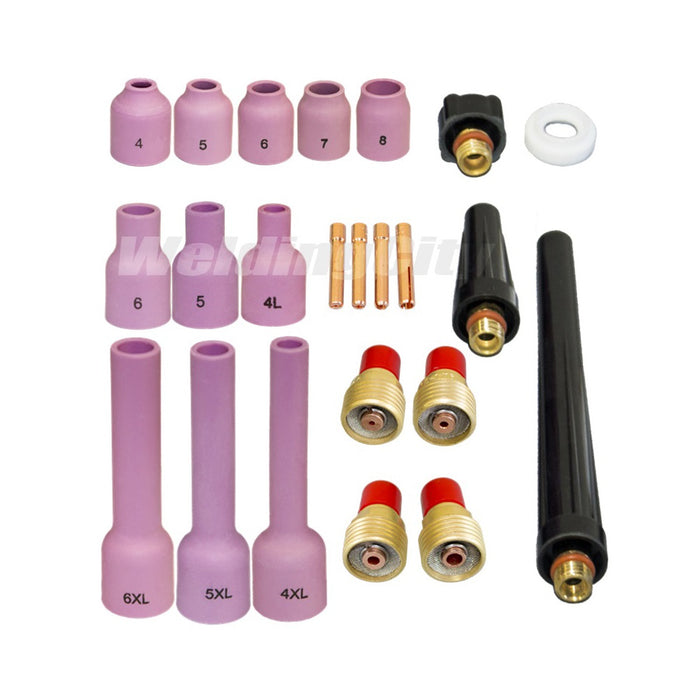 WeldingCity® 23-pcs Torch Accessory Kit Assorted Sizes 040-1-16-3-32-1-8 with Long Ceramic Cups for Gas Lens Setup