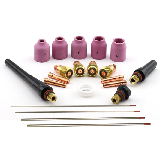 WeldingCity® 21-pcs Torch Accessory Kit Assorted Sizes 040-1-16-3-32-1-8 with Selectable Tungsten Electrodes for Gas Lens Setup