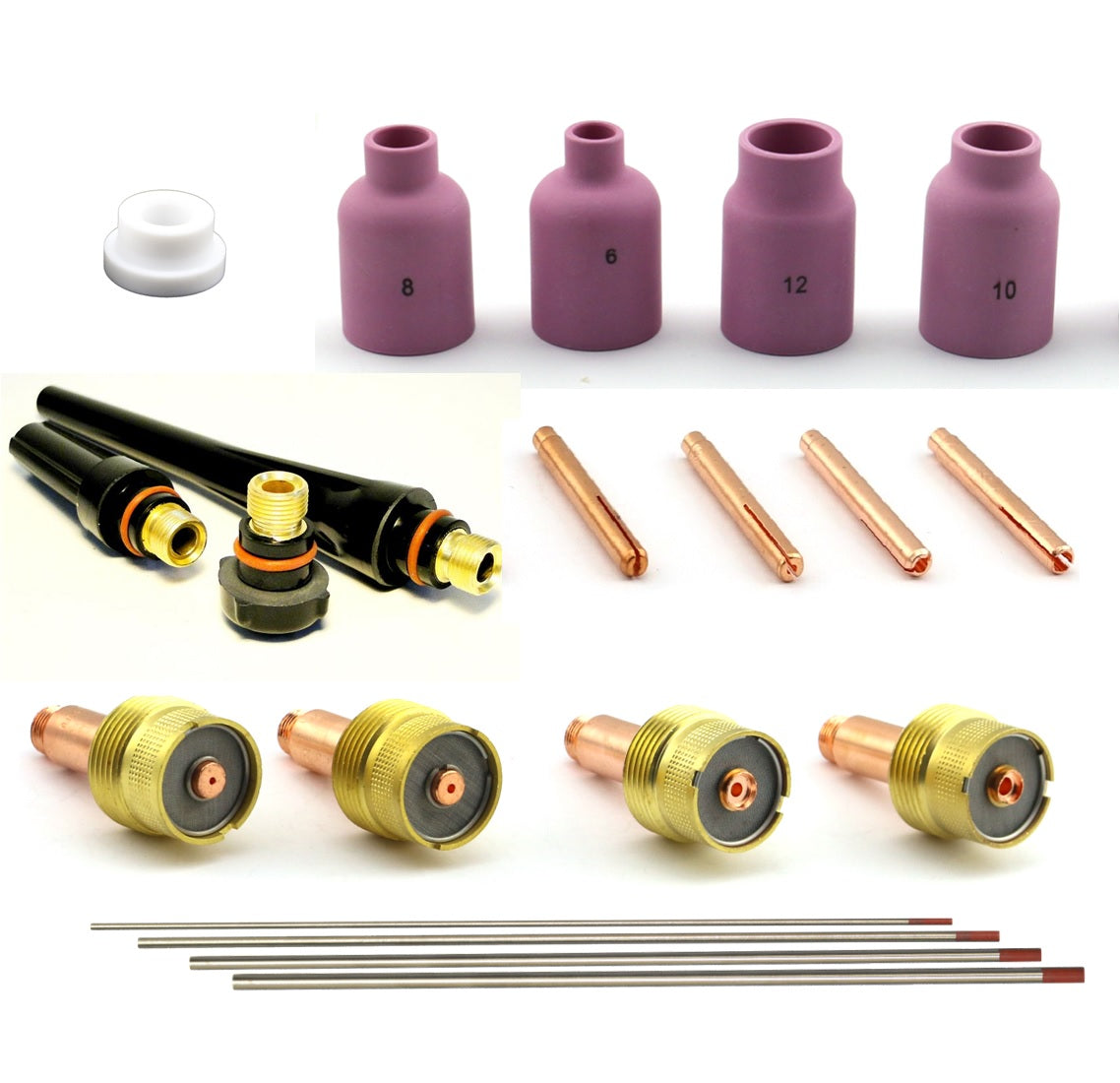WeldingCity® 20-pcs Torch Accessory Kit Assorted Sizes 040-1-16-3-32-1-8 with Selectable Tungsten Electrodes for Large Gas Lens Setup