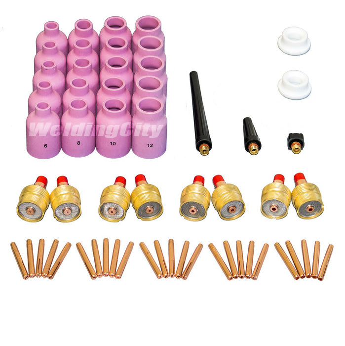 WeldingCity® 58-pcs Torch Accessory Kit Assorted Sizes 020-040-1-16-3-32-1-8 for Large Gas Lens Setup