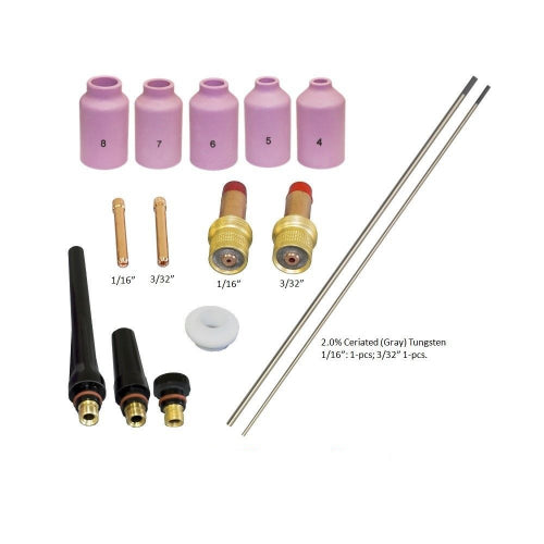 WeldingCity® 15-pcs TIG Torch Accessory Kit Assorted 1-16-3-32 with 2.0% Ceriated (Grey) Tungsten Electrodes