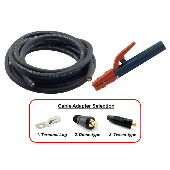 WeldingCity® 10-ft 1-0-AWG Heavy Duty Welding Cable and Stick Holder with Selectable Cable Adapter