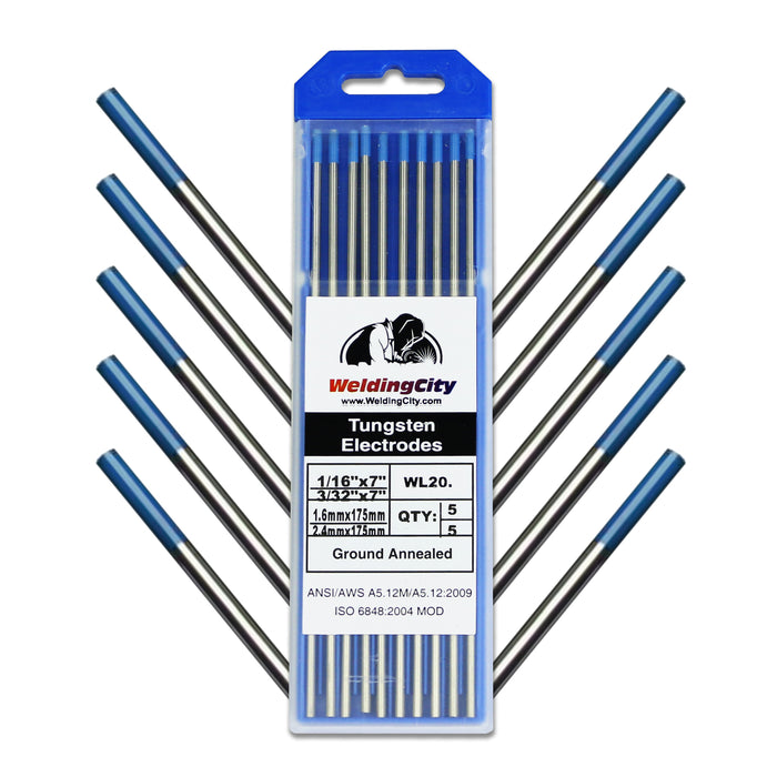 Assorted-size 10-pcs WeldingCity® TIG Welding Tungsten Electrode 2.0% Lanthanated (Blue) Selectable Diameter 0.040"-1-16"-3-32"-1-8" x 7"