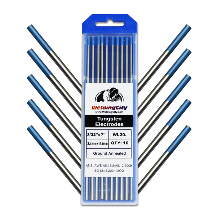 10-pcs WeldingCity® TIG Welding Tungsten Electrode 2.0% Lanthanated (Blue) 3-32" x 7" (10 per Box)