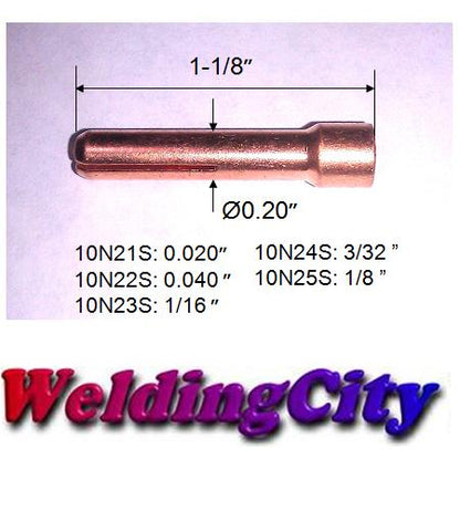 WeldingCity® Stubby Collet 10NS-series (Assorted Size .020"-1-8") for TIG Welding Torch 17-18-26