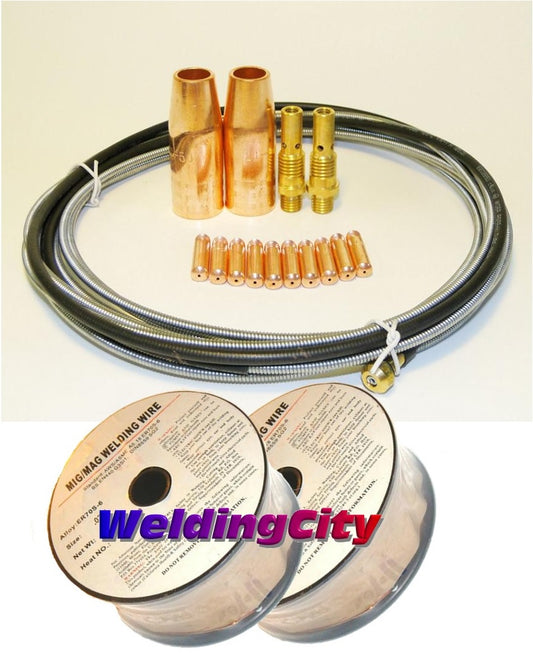 WeldingCity® MIG Welding Wire ER70S-6 2-Lb Spool (2-pk) and MIG Gun Accessory Kit for Lincoln® Tweco® 100A-150A