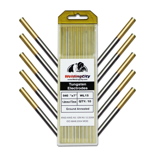 10-pcs WeldingCity® TIG Welding Tungsten Electrode 1.5% Lanthanated (Gold) 0.040" x 7" (10 per Box)