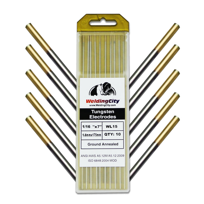 10-pcs WeldingCity® TIG Welding Tungsten Electrode 1.5% Lanthanated (Gold) 1-16" x 7" (10 per Box)