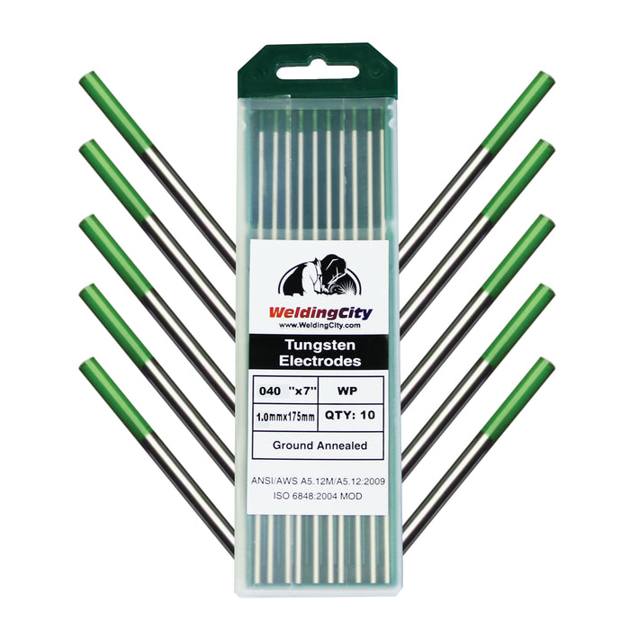 10-pcs WeldingCity® TIG Welding Tungsten Electrode Pure (Green) 0.040" x 7" (10 per Box)