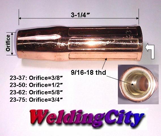 MIG Welding Gun Accessory Kit (23 Nozzle 54A Diffuser with Liner) for Lincoln Magnum 300-400 & Tweco #3-#4