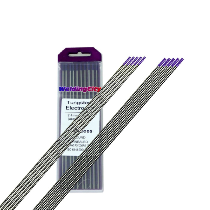 Assorted-size 10-pcs WeldingCity® TIG Welding Tungsten Electrode Mix Tri-Element E-3 (Purple) Selectable Diameter 0.040"-1-16"-3-32"-1-8" x 7"