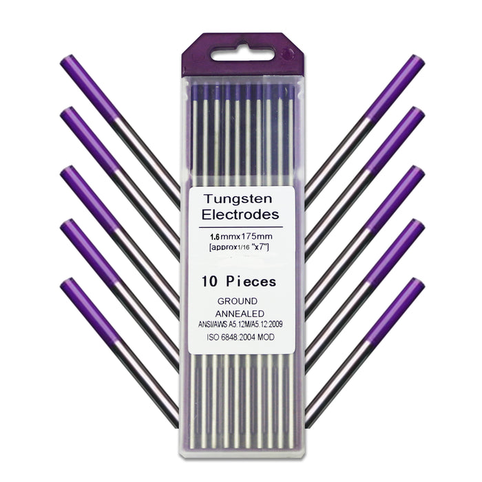 10-pcs WeldingCity® TIG Welding Tungsten Electrode Mix Tri-Element E-3 (Purple) 1-16" x 7" (10 per Box)