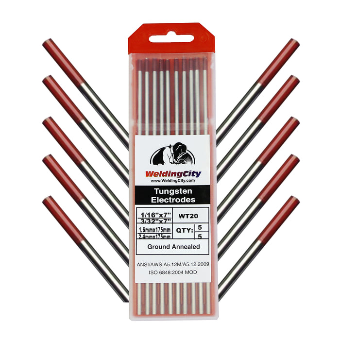 Assorted-size 10-pcs WeldingCity® TIG Welding Tungsten Electrode 2.0% Thoriated (Red) Selectable Diameter 0.040"-1-16"-3-32"-1-8" x 7"